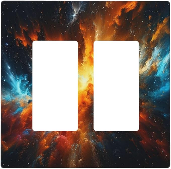 Outlet Covers Cosmic Outer Space Nebula Explosion 2 Gang Light Switch Cover Plate Double Rocker Switch plate Covers Decorative Wall Plates Electrical GFCI Receptacle for Home Decor