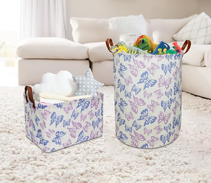 Purple Butterfly Laundry Hamper,kids laundry Basket,Girls Nursery Hamper,Waterproof Storage Bin for Bedroom,Clothes Organizer Basket,Toys Box,Room Decor(Butterfly)