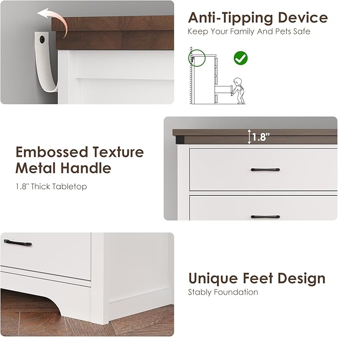 Farmhouse 9 Drawer Dresser for Bedroom, 52" Wide Chest of Drawers, Wooden Dresser TV Stand, Storage Dressers Organizer for Bedroom, Living Room, Hallway, White
