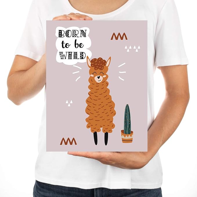 Andaz Press Nursery Kids Room Scandinavian Hello Llama Wall Art Decor Poster Prints, 8.5 x 11-inch, Scandinavian Born To Be Wild Llama Graphic, 1-Pack, Unframed
