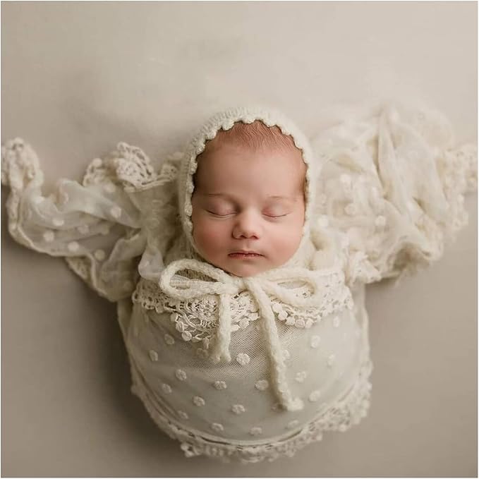 Newborn Photography Wraps Baby Photoshoot Lace Props Girls Posing Layers (Beige B)