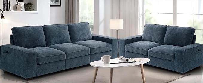 TEKAMON 73" Modular Sofa Couch with Seat Storage, Comfy 2-Seater Chenille Fabric Loveseat Sofa for Living Room, Office, Apartment W/Deep Seat, Wide Armrest,Pockets, USB Charging Removable Cover(Blue)