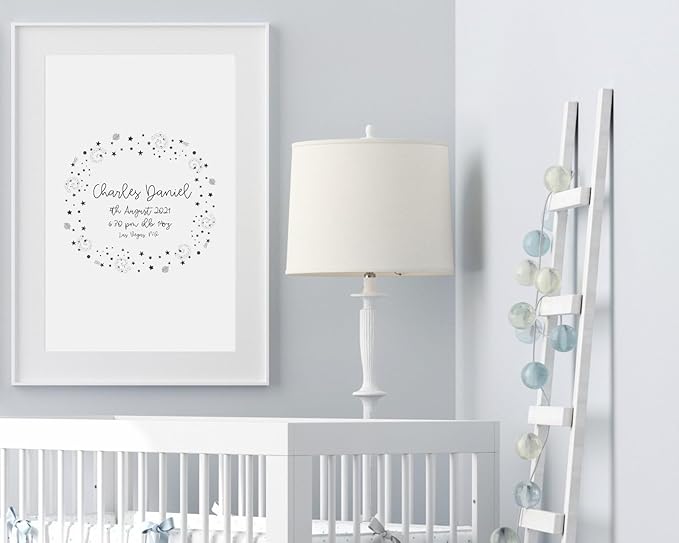 VUVUKU Birth Announcement Wall Art Space Outer Personalized Baby Stats Planets And Galaxies Details New Sign Gift