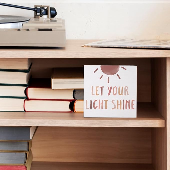 Boho Neutral Baby Girl Boy Nursery Decor - Let Your Light Shine Christian Wood Box Sign Desk Decor, Toddler Girl Room Decor, Christian Desk Decor Bible Verse Decor, 5x5