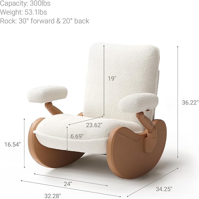 MAMAZING Nursery Rocking Chair Glider with Adjustable Armrests for Breastfeeding, Upholstered Nursing Chair with Removable Cover for Mom and Baby(Brown/Beige)