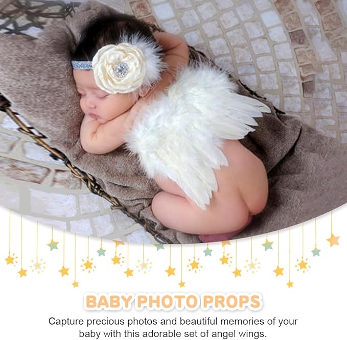 Newborn Baby Girls Photography Angel Wings and Headband Photo Props Photography Outfit Set