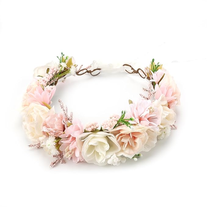 Flower Crown for Girls Birthday Party Children Floral Headpiece Kids Headband Wedding Holo Hair Accessories Photo Prop Soft Pink Headband
