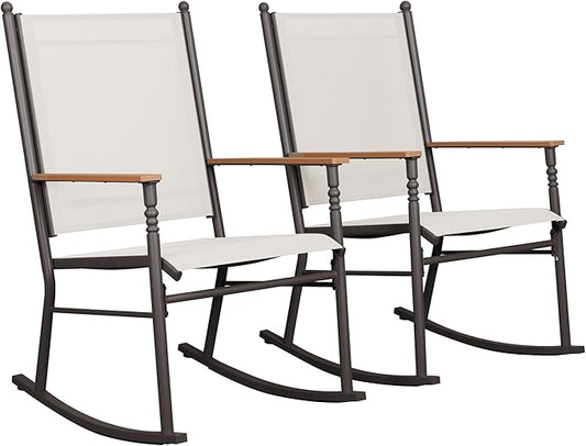 Shintenchi 2 Pcs Outdoor Rocking Chairs Set,Upgraded High Back Patio Rocking Chairs Set,Breathable Textilene Fabric Rocking Chair for Porch,Patio,Garden,Balcony,Creamy White