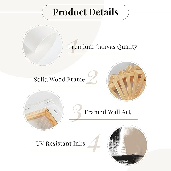 Beige Abstract Wall Art Painting Set of 3 Framed Neutral Canvas Wall Art Prints Black Beige Modern Wall Decor Minimalist Art Pictures Abstract Modern Artwork for Room Bedroom 16x24 Inch