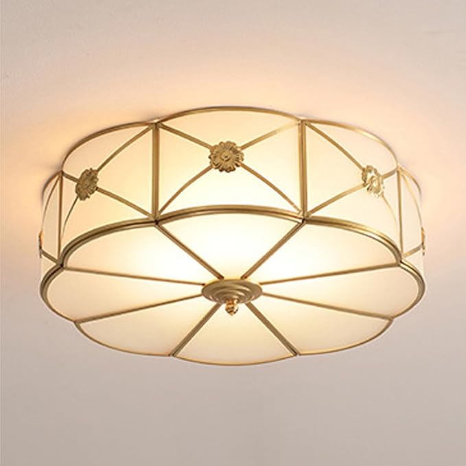 MIXL- Brass Flush Mount Ceiling Light, Flower Shaped 3-Light LED Ceiling Lamp, Frosted Glass Shade Modern Light, Close to Ceiling Light Decorative for Bedroom Living Room(13.77" W)