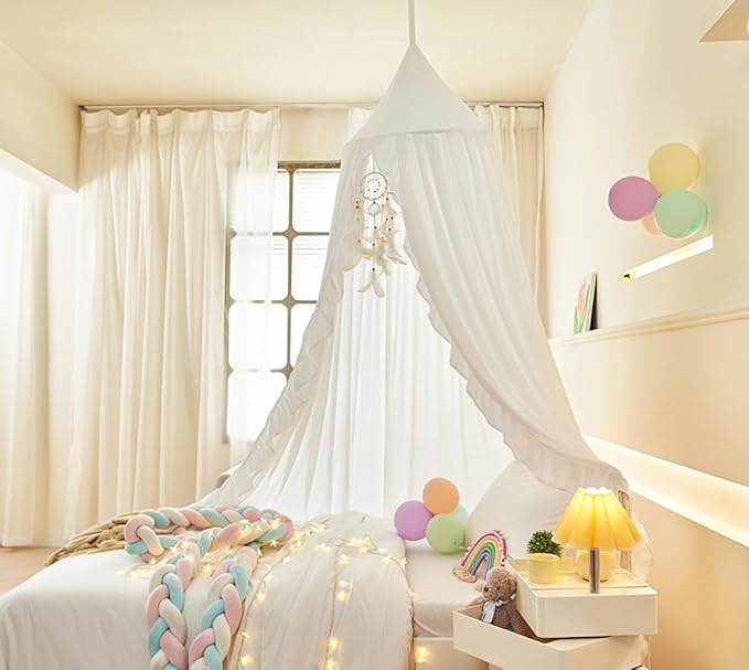 Mengersi Bed Canopy for Girls, White, Modern Style, 5"W x 5"L 94.5"H