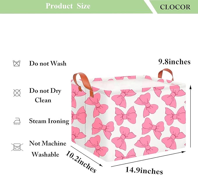 CLOCOR Rectangular Gift Basket Empty,Waterproof Storage Basket with Handles,Toys Bin,Books Box,Room Decor(Pink Bowknot)