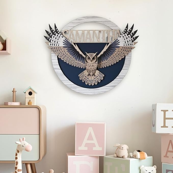 Personalized Nursery Sign, Animals Wooden Sign with Name, Hello World Newborn Sign, Owl Sign for Kid Room Decor, Baby Gifts for Boy, Custom Baby Name Sign, Baby Boy Wall Art Bedroom