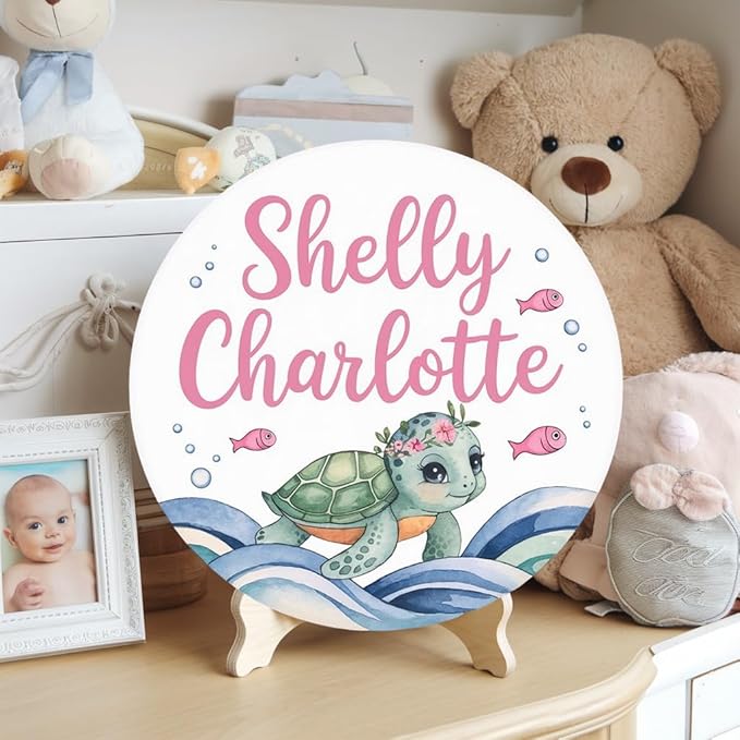 Personalized Name Signs for Kids Room, Turtle Sign for Baby Door Decor, Newborn Gifts for Girl, Girls Nursery Wall Bedroom Decorations, Mother's Day Gifts for New Mom Dad Gift