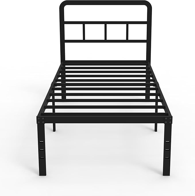 Twin Bed Frames with Headboard 18 Inch, Metal Platform No Box Spring Needed Heavy Duty Steel Slat Mattress Foundation/Easy Assembly/Noise Free/Black