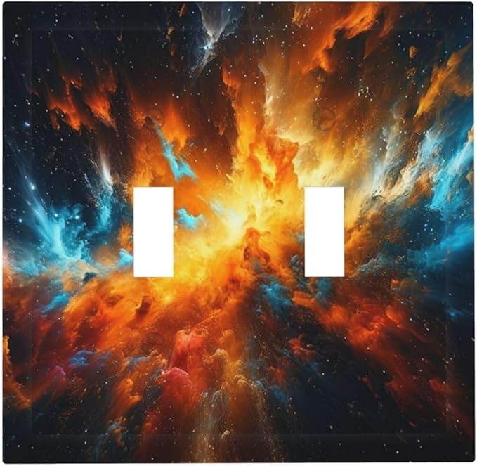 Decorative Light Switch Cover Plate Cosmic Outer Space Nebula Explosion 2 Gang Switch Plate Covers Double Toggle Wall Plates Electrical Faceplate for Bathroom Home Decor