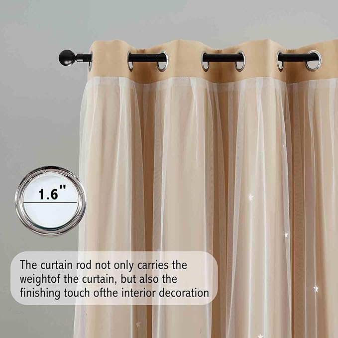 Anytime Girls Bedroom Curtains Hollow-Star Blackout Curtains for Kids Room Darkening Long Baby Window Drapes 2 Panel Set (W52 x L63,Beige)