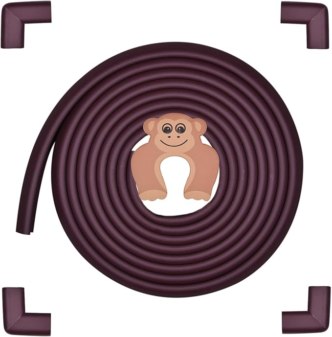 Baby Proofing Edge and Corner Guards, Safety 3M Pre-Taped Furniture Bumper, [16.40ft Edge + 4 Corners] Baby Corner Protector for Fireplace, Table, Stair, Cabinet (Coffee Brown)