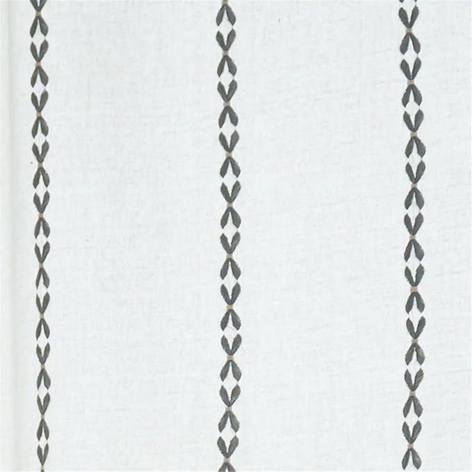 Deeprove Light Gray Boho Curtains 63 inches Length for Kitchen, Vintage Bohemian Embroidery Farmhouse Cotton Linen Striped French Country Tassel Window Treatments Decor, W52 x L63, 1 Panel