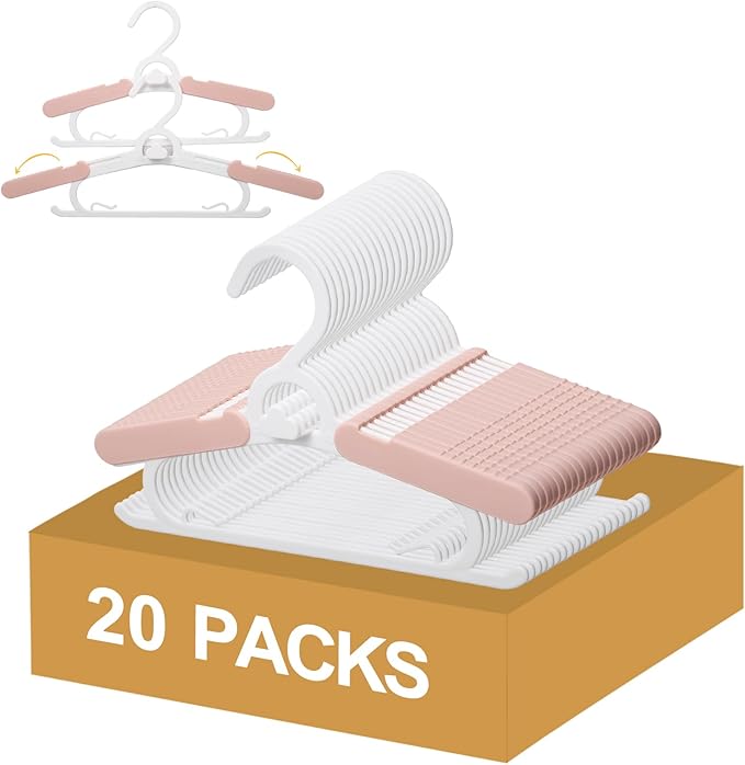 20 Pack Baby Clothes Hangers, 11-15" Adjustable Non-Slip Thickened Kid Hangers for Nursery Closet Toddlers Infant Children to Teenager (Pink)