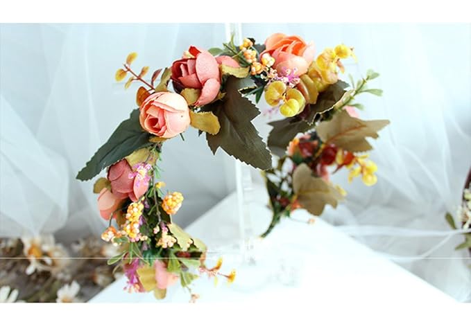 DDazzling Flower Girl Crown Bridal Flower Crown Pregnant Woman Photo Prop (Green and Orange)