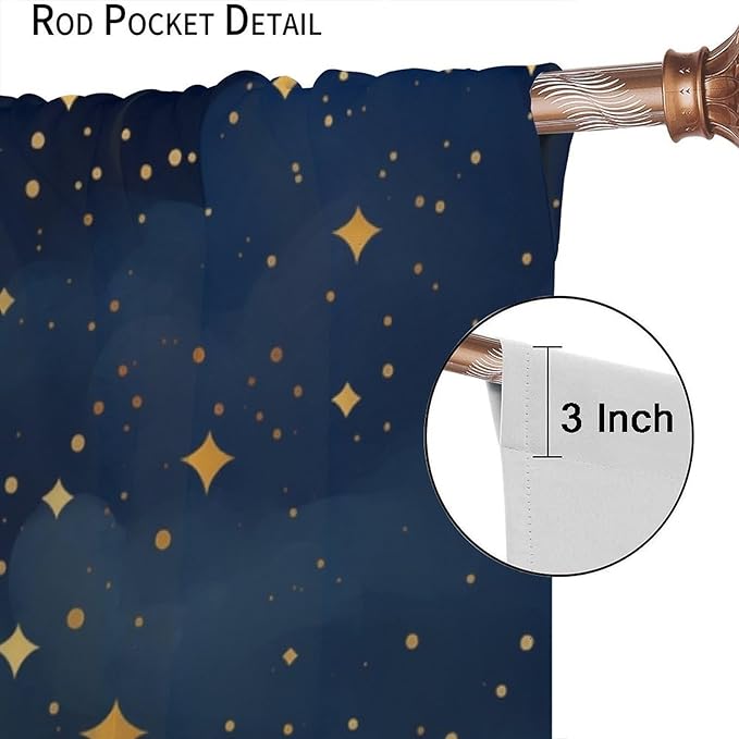 Night Sky Stars Curtain for Kids, Blue Starry Space Galaxy Pattern Window Treatments for Boys Girls Bedroom Toddlers Room Living Room 63" W X 63" L