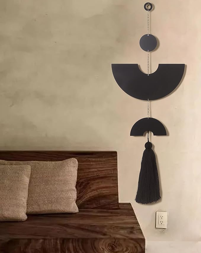 Black Metal Wall Decor Wall Hanging Metal Wall Art Tassel Living Room Bathroom Modern Home Room Decor 31" H