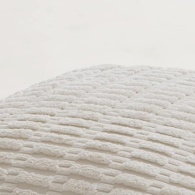 Fancy Homi 2 Packs Pure White Decorative Throw Pillow Covers 20x20 Inch for Living Room Couch Bed Sofa, Rustic Farmhouse Boho Home Decor, Soft Striped Corduroy Square Cushion Case 50x50 cm