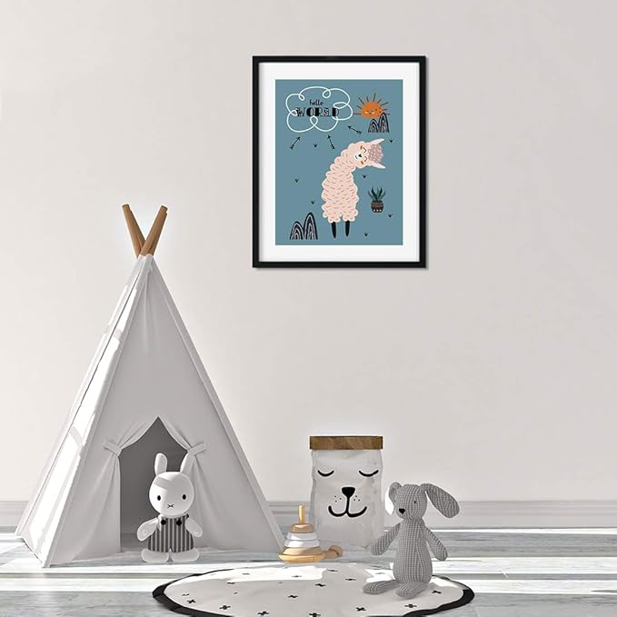 Andaz Press Nursery Kids Room Scandinavian Hello Llama Wall Art Decor Poster Prints, 8.5 x 11-inch, Scandinavian Hello World Llama Graphic, 1-Pack, Unframed