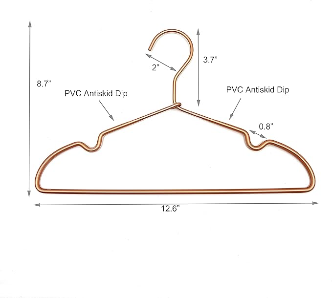 New Born Clothes Hangers Non Slip 12.5“ Rose Gold Copper Wire Children Coat Suit Metal Hanger, 10 Pack Baby Closet Dividers for Nursery Pants Display Organizer for Infant Clothing