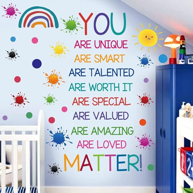 Colorful Inspirational Quotes Wall Decals Crayon Paint Splatter Wall Stickers Positive Saying Wall Decals for Nursery Playroom Kids Room Classroom