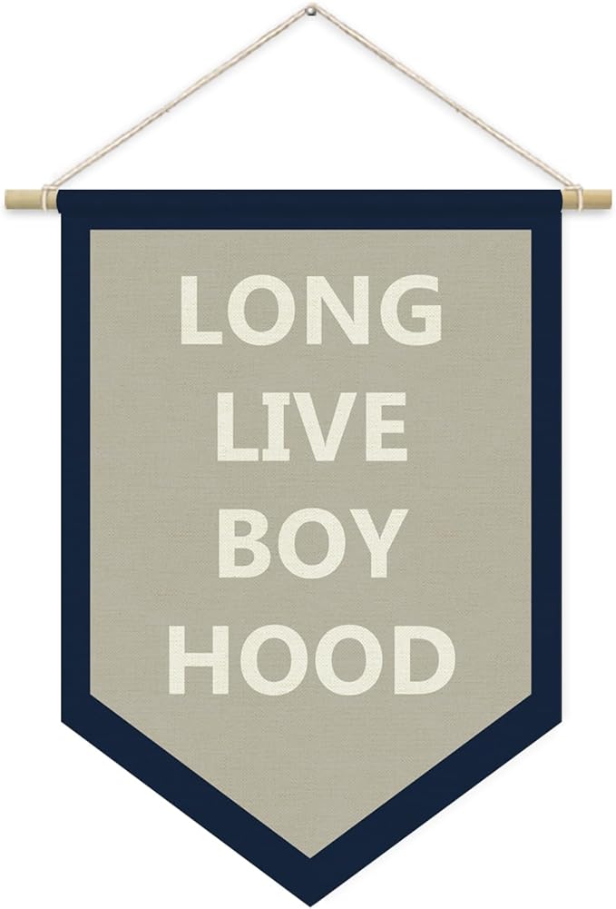 Long Live BoyHood Banner, Boy Room Decor, Boy Nursery Decor, Navy Blue Pennant Flag Wall Hanging Decor for Boys Bedroom Toddler Decorations