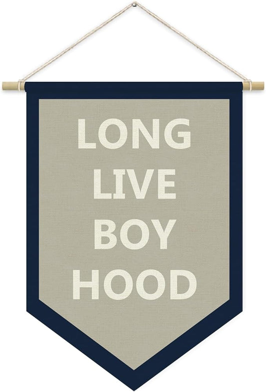 Long Live BoyHood Banner, Boy Room Decor, Boy Nursery Decor, Navy Blue Pennant Flag Wall Hanging Decor for Boys Bedroom Toddler Decorations