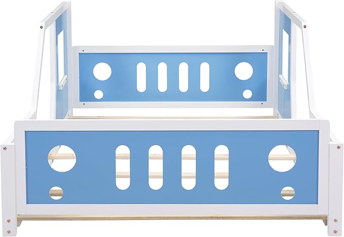 Merax Full Size Classic Car-Shaped Platform Bed with Wheels, Wood Car Bed Frame for Boys, Blue