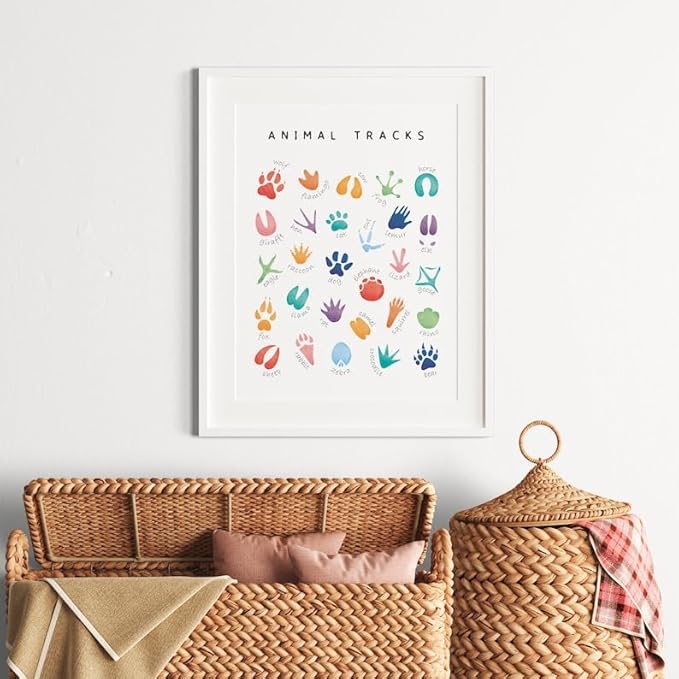 OZCONO Animal Tracks Learning Poster, Vibrant Wildlife Chart Kids, Preschool Wall Decor Art, Homeschool Education Guide (Unframed) (24x36)