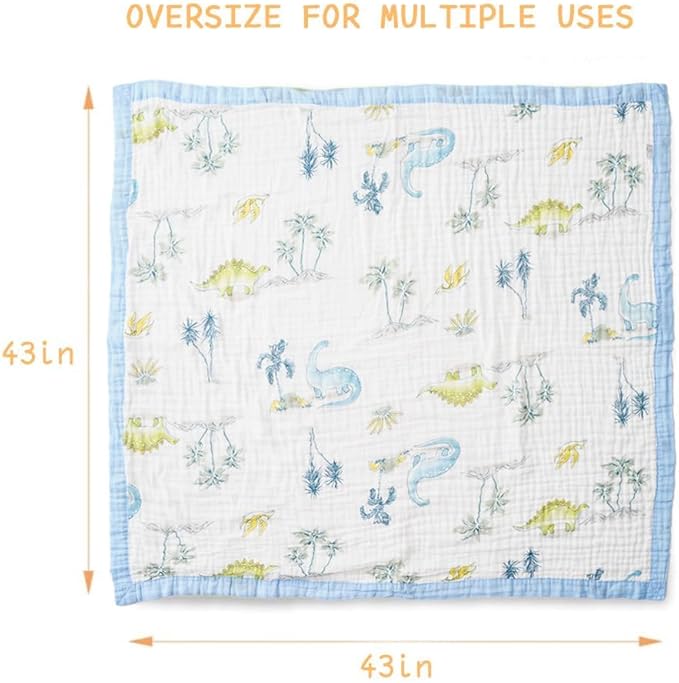 BATTILO PTY 6 Layer Muslin Baby Blankets, Nursery Blankets for Boys Girls, Swaddle Blankets Babt Blanket Neutral Soft Lightweight Toddler and Kids Throw Blanket(Dinosaur)