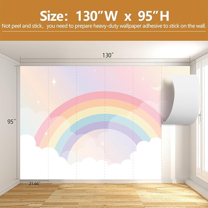 Rainbow Wallpaper for Girls Bedroom Kids Wallpaper Murals for Nursery（Not Peel and Stick）