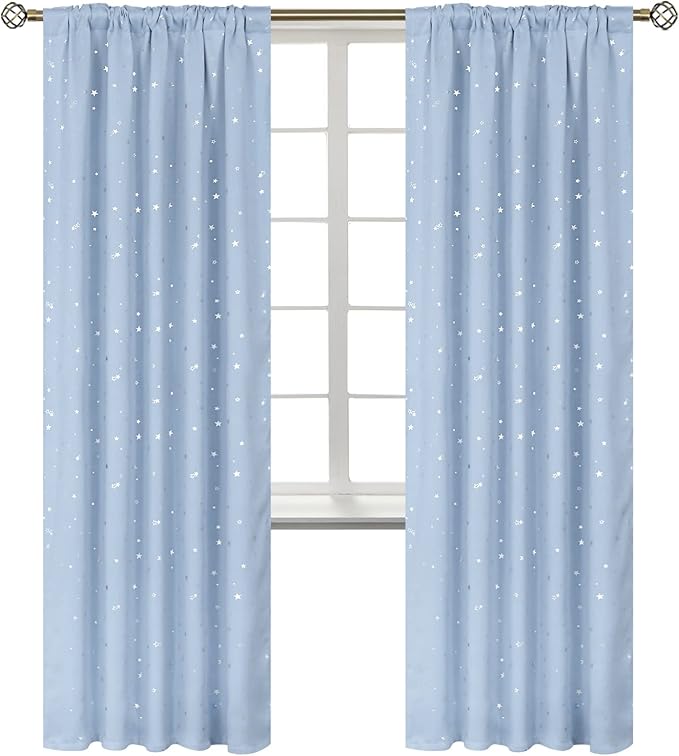 BGment Kids Blackout Curtains for Bedroom, Rod Pocket Room Darkening Curtains Decoration Thermal Insulation Window Drapes for Nursery, Children Room, 2 Panels, Each 42 x 84 Inch, Baby Blue