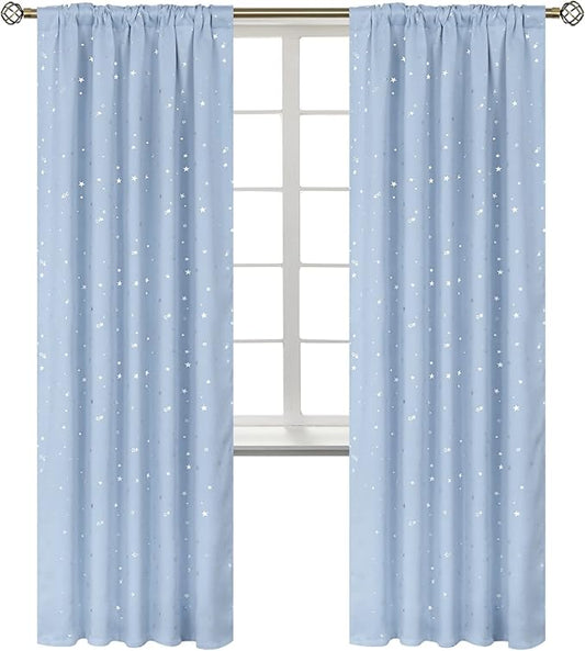 BGment Kids Blackout Curtains for Bedroom, Rod Pocket Room Darkening Curtains Decoration Thermal Insulation Window Drapes for Nursery, Children Room, 2 Panels, Each 42 x 84 Inch, Baby Blue
