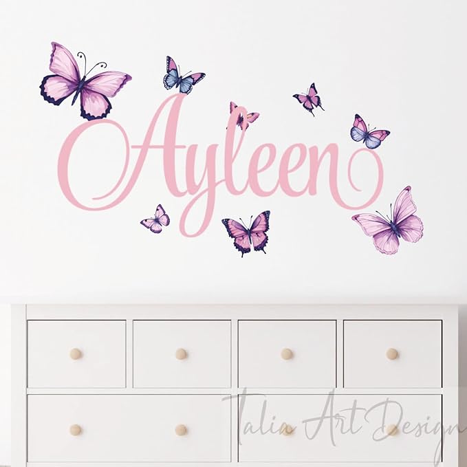 Personalized Wall Sticker with Custom Name,Watercolor Butterfly Wall Decals for Girls Room and Nursery