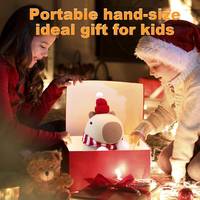 Capybara Kids Night Light, Portable USB Rechargeable Animal Light Touch Control Light, Silicone Night Light with Timer Function, Christmas Gift for Kids