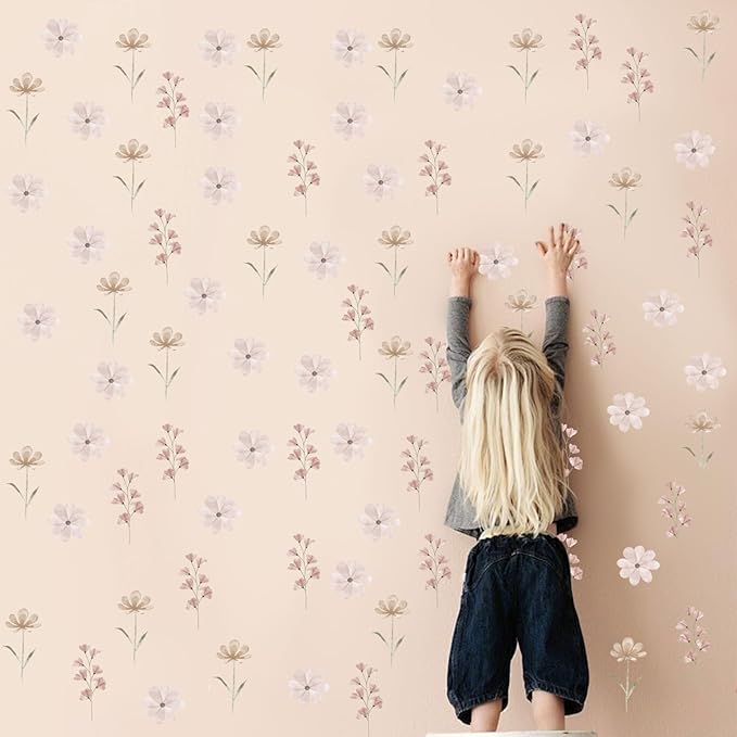 Daisy Wall Decals - 84PCS Removable Peel and Stick Flower Wall Stickers for Girls Room, Living Room, Bedroom, Nursery Decor