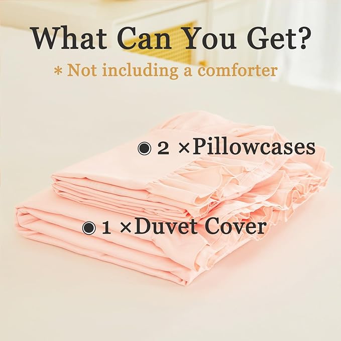Girls Ruffled Cover Set Queen 3 Pieces Peach Pink Bedding Duvet Cover Sets Shabby Chic Ruffle Duvet Cover Set for Kids with 1 Comforter Cover 2 Pillowcases(Peach Pink, Queen)