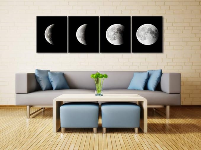 Wieco Art Moon Canvas Prints Wall Art Space Pictures Paintings Large Modern Gallery Wrapped Black and white Abstract Sky Giclee Artwork on Ready to Hang for Living Room Bedroom Home Office Decor