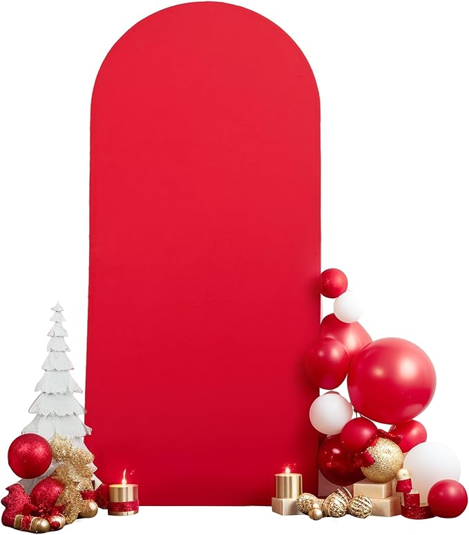 7.2FT Red Arch Backdrop Cover, Spandex Fitted Wedding Arch Stand Covers 2-Sided Round Top Chiara Stretchy Arch Backdrop Cover for Christmas Wedding Birthday Party Baby Shower Banquet Decoration