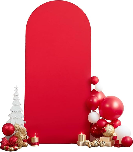 6.6FT Red Arch Backdrop Cover, Spandex Fitted Wedding Arch Stand Covers 2-Sided Round Top Chiara Stretchy Arch Backdrop Cover for Christmas Wedding Birthday Party Baby Shower Banquet Decoration