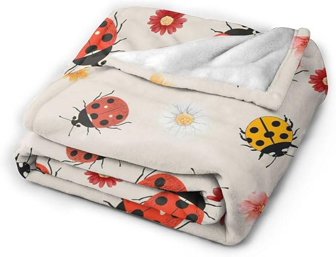 Ladybug Blanket Ladybug Throw Blanket Flannel Stuff Merch Cozy Christ Decor Fleece Plush Fuzzy Warm Soft Lightweight Bedding Gifts for Insect Lover Women Men Boy Girls Couch 60"X50"