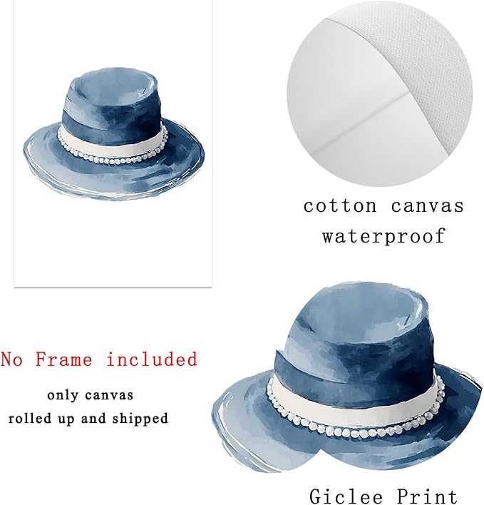 Cowboy Hat Canvas Wall Art Blue Hat Poster Blue Aesthetic Posters Trendy Aesthetic Art Abstract Watercolor Prints Modern Abstract Painting For Room Modern Minimalist Prints 16x24inch Frameless