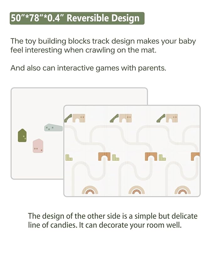 Baby Play Mat Foldable Baby Floor Play Mat Large Soft Foam Playmat for Babies Reversible Waterproof Padded Playmats Portable Thick Crawling Mat for Indoor Outdoor(50"*78"*0.4")