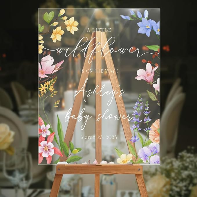 Personalized Wildflower Baby Shower Welcome Sign - Floral Announcement Yard Sign Decor - Rustic Little Wildflower Girl Baby Shower Entrance
